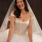 Pretty A Line Off the Shoulder Corset Tulle Satin Long Wedding Dress SH6094