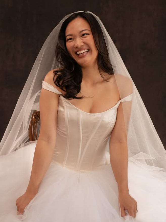 Pretty A Line Off the Shoulder Corset Tulle Satin Long Wedding Dress SH6094