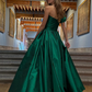 Gentle Green A Line One Shoulder Satin Long Prom Dress Evening Dress SH2502