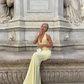 Glamour Yellow Mermaid Halter Sequin Satin Backless Long Prom Dress Party Dress SH6423
