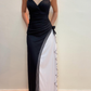 Unique Sheath Spaghetti Strap Black White Chiffon Prom Dress Evening Dress SH2222