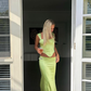 Green Sheath Straps Two Piece Corset Satin Prom Dress Evening Dress SH1968