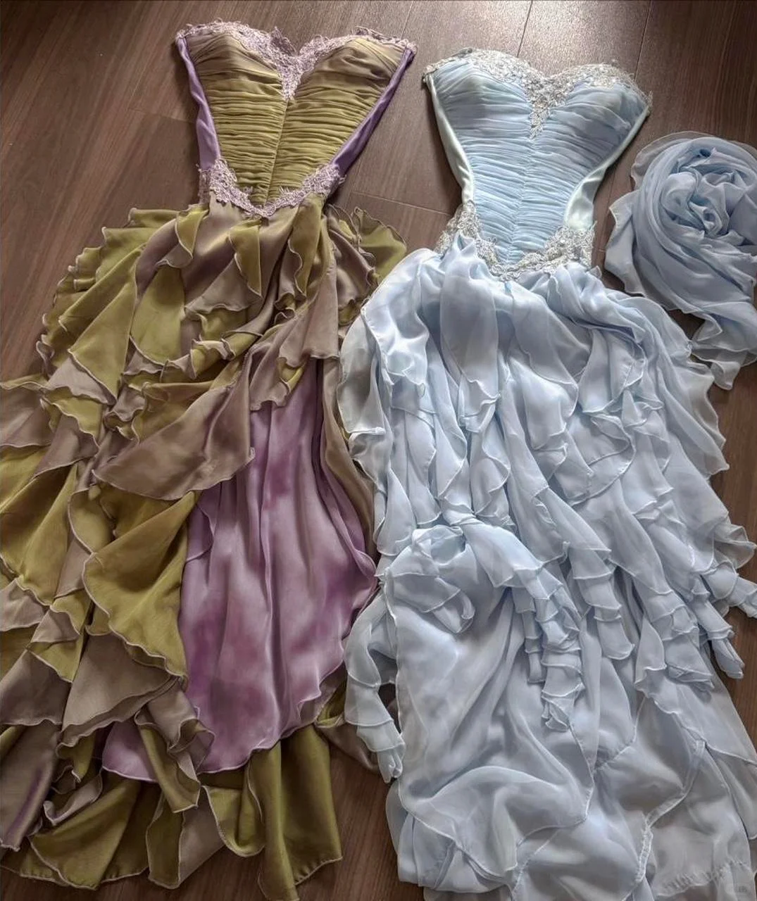 Baby Blue Dreamy A Line Sweetheart Neck Lace Ruffle Chiffon Evening Dress Party Dress SH3425