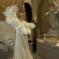 Elegant A Line Strapless White Lace Satin Long Sweep Prom Dress Wedding Dress SH4647