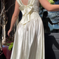 Retro Ivory Bow A Line Straps Lace Satin Wedding Dress Prom Dress SH5940