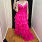 Sexy Hot Pink Layered A Line Evening Dress Chiffon Long Prom Dress SH1558