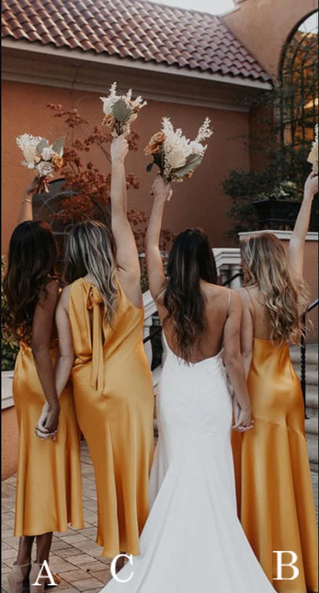 Orange Elastic Satin Mismatched Fashion Bridesmaid Dresses SH5586