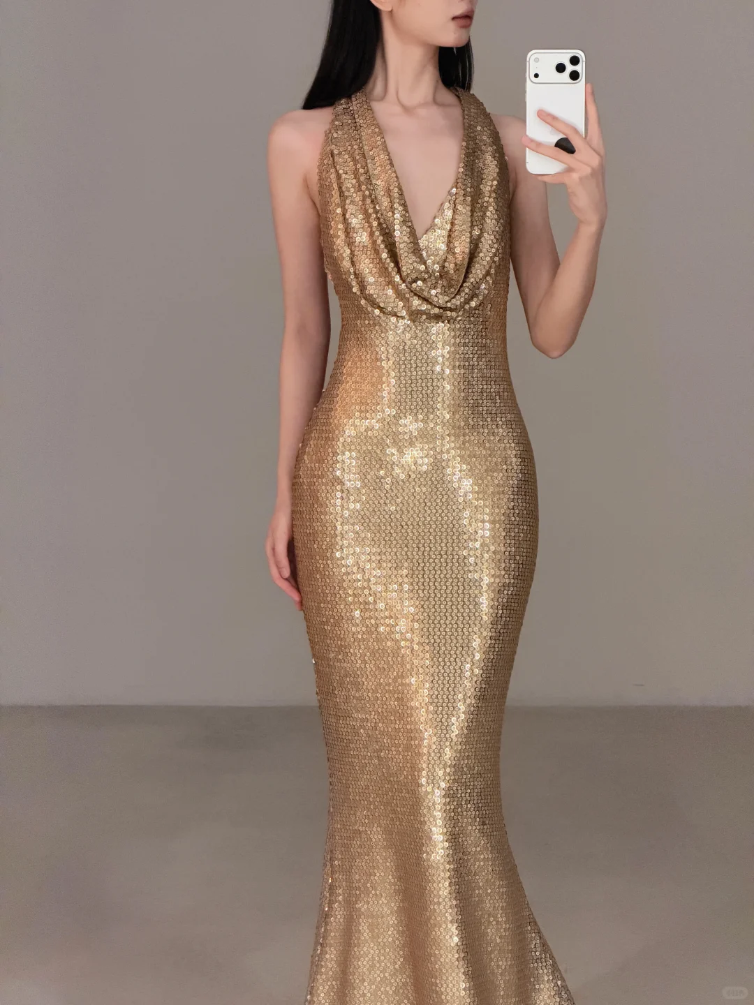 Shiny Gold Sheath Halter Sequin Long Prom Dress Wedding Guest Dress SH7712