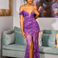 Unique Mermaid Strapless Purple Beaded Velvet Tulle Prom Dress Evening Dress SH2333