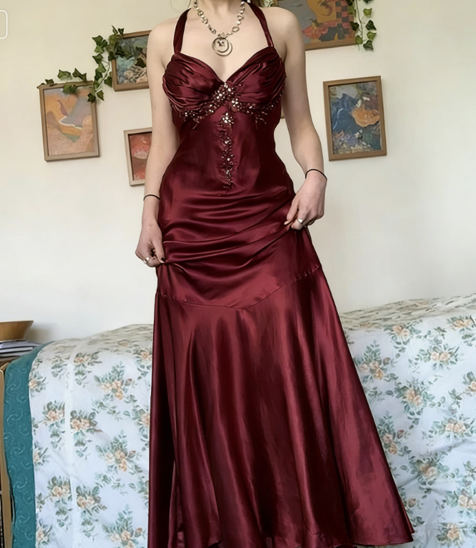 Vintage Halter V Neck Beaded Appliques 90s Prom Dress Mermaid Evening Dress SH1132 Vintage Halter V Neck Beaded Appliques 90s Prom Dress Mermaid Evening Dress SH1132
