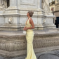 Glamour Yellow Mermaid Halter Sequin Satin Backless Long Prom Dress Party Dress SH6423