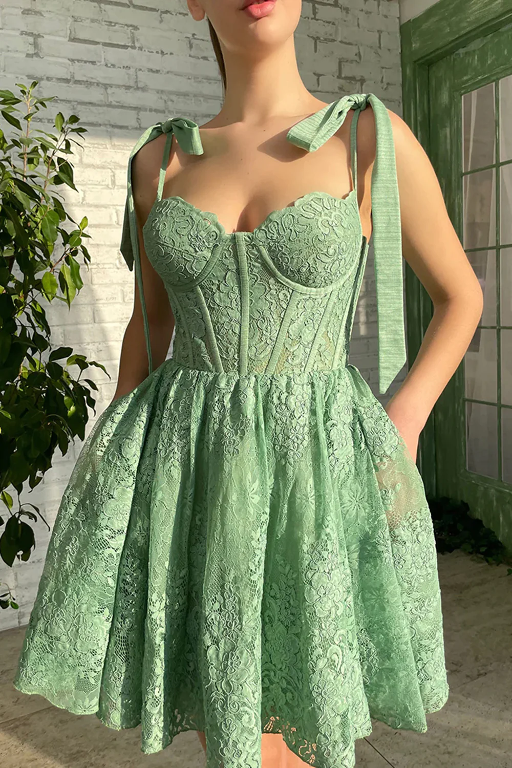 Green Sweetheart Lace  Homecoming Dress  SH578
