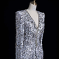 Stunning Sheath V Neck Long Sleeve Sliver Sequin Prom Dress Graduation Prom Dress SH2476