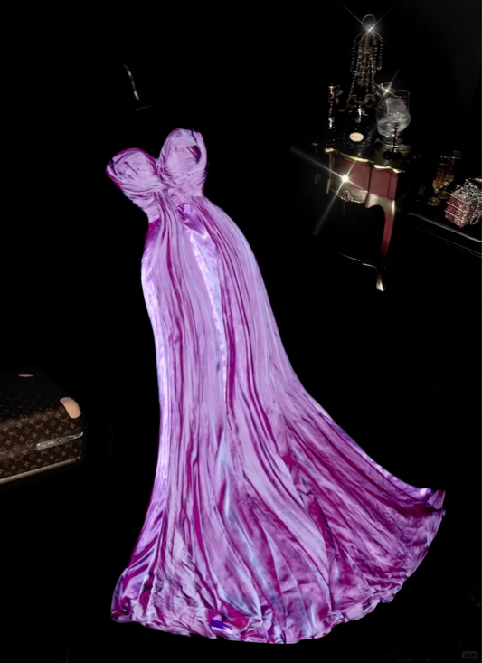 Dazzling Purple A Line Sweetheart Neck Pleated Satin Prom Dress Party Evening Dress SH5997