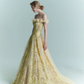 Yellow A Line Off the Shoulder Floral Sequin Tulle Prom Dress Evening Dress SH4225