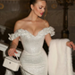 Shiny Mermaid Off the Shoulder White Sequin Long Sweep Prom Dress Party Dress SH6429