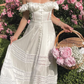 Simple A Line Off the Shoulder White Lace Satin Prom Dress Evening Dress SH4876