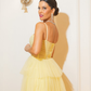 Charming A Line Spaghetti Strap Corset Tiered Tulle Long Prom Dress Evening Dress SH2058