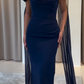 Baby Blue Sheath Off the Shoulder Floral Chiffon Satin Prom Dress SH5546
