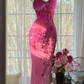 Dreamy Pink Ombre Sheath Floral Beaded Chiffon Long Prom Dress Graduation Prom Dress SH5348