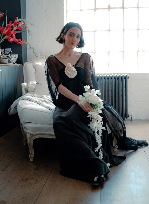 Unique A Line Strapless Black Tulle Satin Long Wedding Dress SH8251