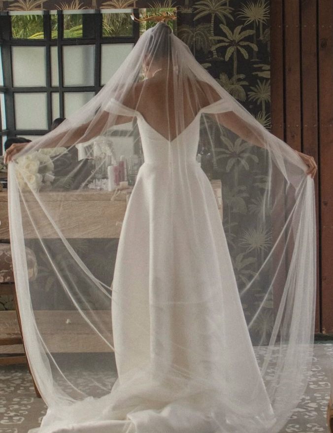 Simple A Line Off the Shoulder Classy White Satin Long Wedding Dress SH4852