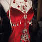 Burgundy Exquisite Mermaid Spaghetti Strap Beaded Velvet Long Party Dress Cocktail Dress(No accessories) SH3593