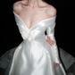 Elegant Ball Gown Long Sleeve Rose White Satin Long Train Wedding Dress SH6672