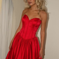 Red A Line Sweetheart Neck Corset Satin Long Prom Dress Evening Dress SH8819