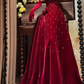 Burgundy A Line Strapless Beaded Velvet Long Prom Dresses 16th Birthday Dresses SH4635