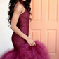 HIGH-NECK ONE-SLEEVE SHEATH LACE PUFFY TULLE PROM DRESS SA130