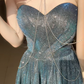 Shiny Blue A Line Sweetheart Neck Sequin Graduation Ball Gown 18th Birthday Dress with Slit SH4989