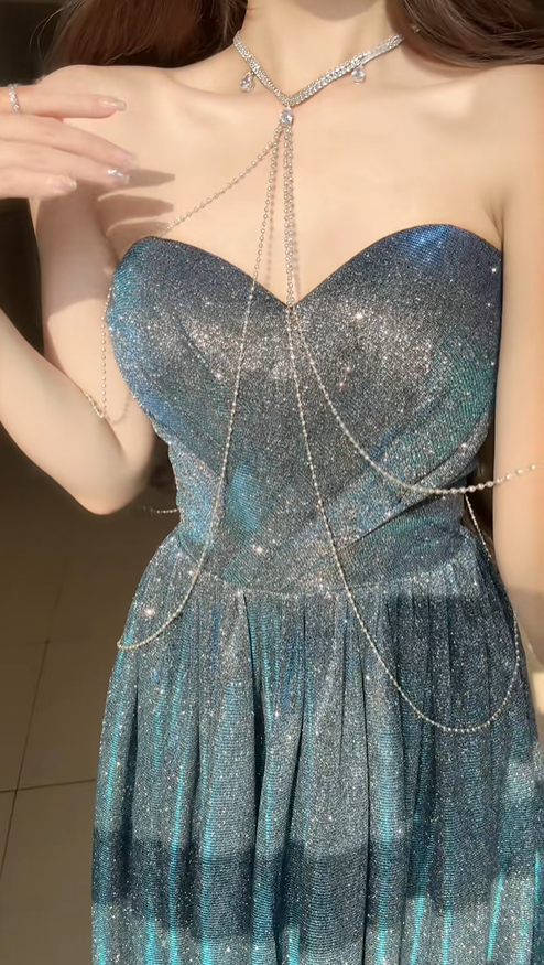Shiny Blue A Line Sweetheart Neck Sequin Graduation Ball Gown 18th Birthday Dress with Slit SH4989