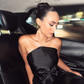 Unique Mermaid Strapless Black Tulle Satin Long Prom Dress Evening Dress with Bow SH2266