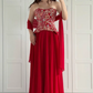 Red A Line Strapless Exquisite Embroidery Chiffon Long Prom Dress Evening Dress SH7292