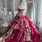 Vintage Pink Print Floral Ball Gown Ruffle Layered Organza Prom Dress Sweet 16 Dress SH5985