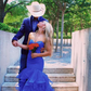 Fashion Strapless Blue Mermaid Layered Tulle Long Prom Dress SH767