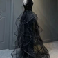 Shiny Halter Sequin Tulle Layered Long Prom Dress Black Evening Dress Wedding Dress SH1019