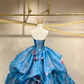 Stunning Ball Gown Sweetheart Neck 3D Floral Blue Organza Prom Dress Quinceanera Dress SH7161