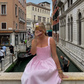 Simple Pink A Line Straps Satin Long Prom Dress Wedding Guest Dress SH4807