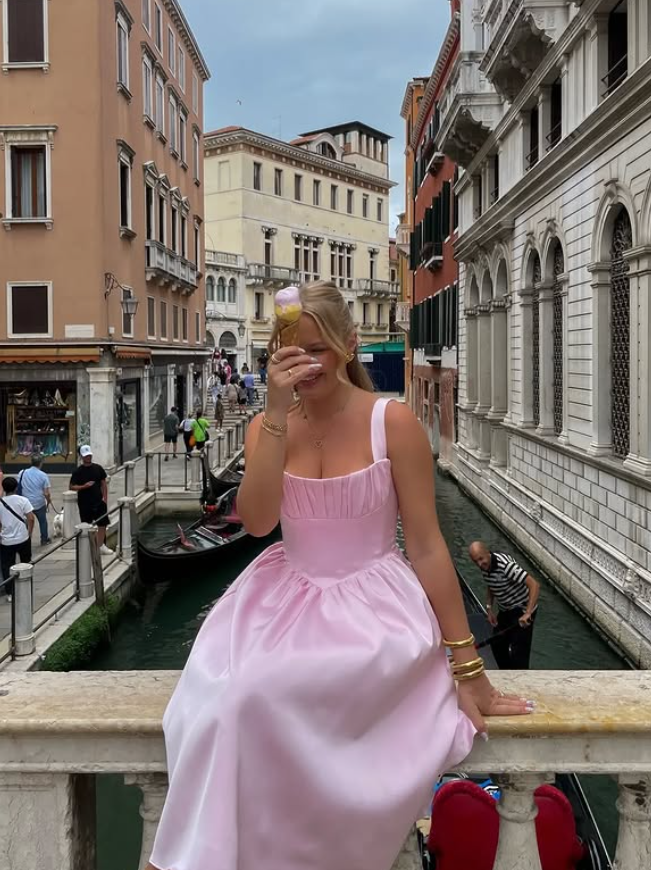 Simple Pink A Line Straps Satin Long Prom Dress Wedding Guest Dress SH4807