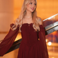 Burgundy  A Line Long Sleeve Chiffon Short Homecoming Dress Cocktail Dress SH3591