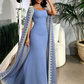 Sparkly  Blue Evening Dresses Cape Long Mermaid Prom Dress Formal Evening Dress Wedding Dress SH945