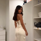 Sexy Ivory Sheath Strapless Satin Prom Dress Party Dress with Slit SH5542
