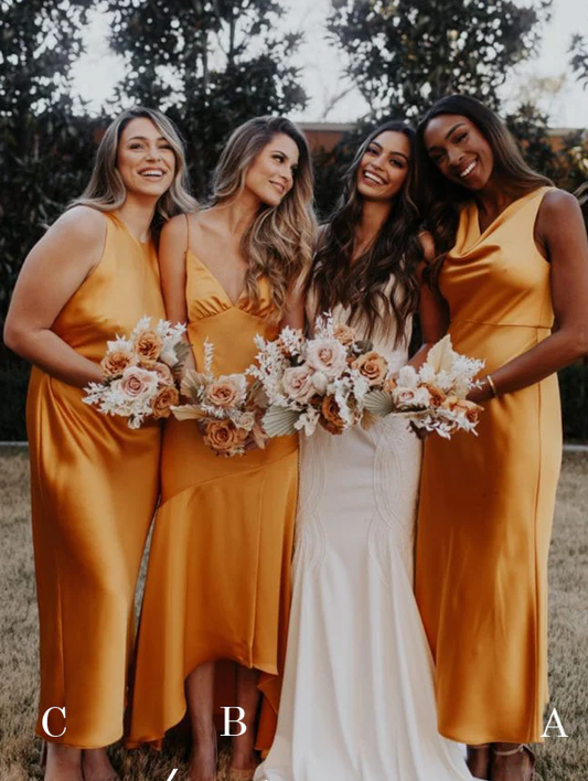 Orange Elastic Satin Mismatched Fashion Bridesmaid Dresses SH5586