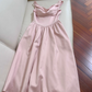 Gentle Pink A Line Straps Pleated Satin Homecoming Dress SH4507