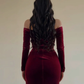 Sexy Burgundy Sheath Long Sleeve Simple Velvet Prom Dress Evening Dress SH5527
