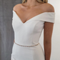 Princess Mermaid Off the Shoulder White Satin Long Train Wedding Dress SH7136