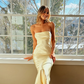 Light Yellow Sheath Strapless Satin Open Back Prom Dress Evening Dress SH2306