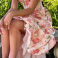 Sweet A Line Straps Corset Print Floral Satin Long Prom Dress Outfits SH1822